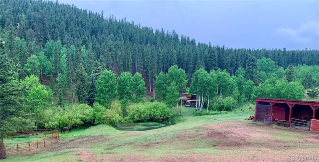 view of yard featuring an outdoor structure and a rural view