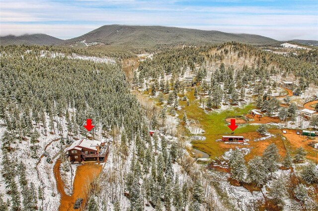 637 Rock Rd, Bailey, CO 80421 - snowy aerial view with a mountain view