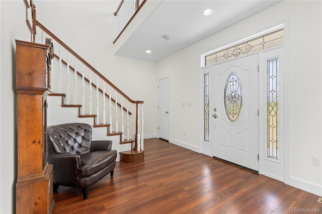2490 Sagebrush St, Parker, CO 80138 - foyer featuring wood finished floors, stairs, and recessed lighting
