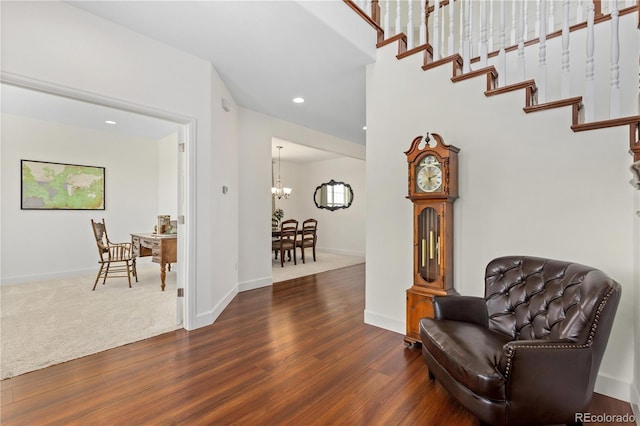 2490 Sagebrush St, Parker, CO 80138 - sitting room featuring wood finished floors, a chandelier, and recessed lighting