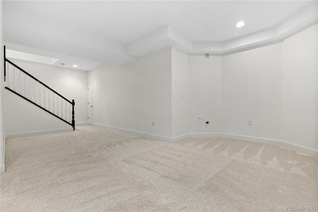2490 Sagebrush St, Parker, CO 80138 - basement with light carpet, recessed lighting, and stairs
