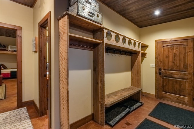 mudroom featuring wooden ceiling