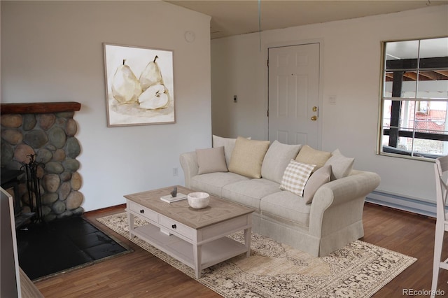 1692 US Highway 24, Leadville, CO 80461 - living room featuring wood finished floors, baseboards, and a baseboard heating unit
