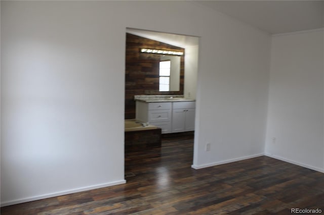 1692 US Highway 24, Leadville, CO 80461 - unfurnished room with dark wood-style flooring, ornamental molding, baseboards, and vaulted ceiling