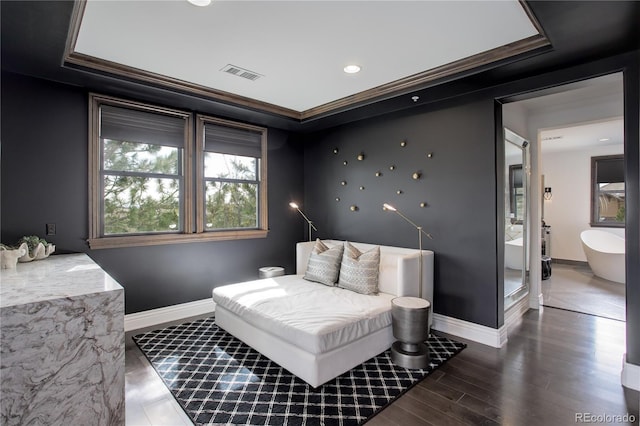bedroom with dark wood-type flooring, visible vents, and baseboards