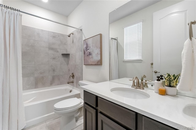 8814 S Winnipeg Ct, Aurora, CO 80016 - bathroom featuring double vanity, shower / bath combo, and tile patterned flooring
