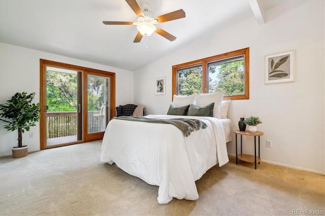 9113 E Evans Way, Denver, CO 80231 - carpeted bedroom featuring access to outside, vaulted ceiling, and ceiling fan
