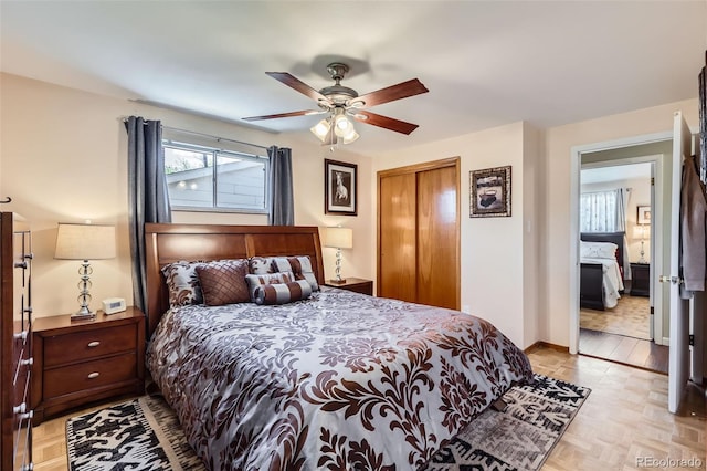 6436 Otis St, Arvada, CO 80003 - bedroom featuring multiple windows, a closet, and ceiling fan