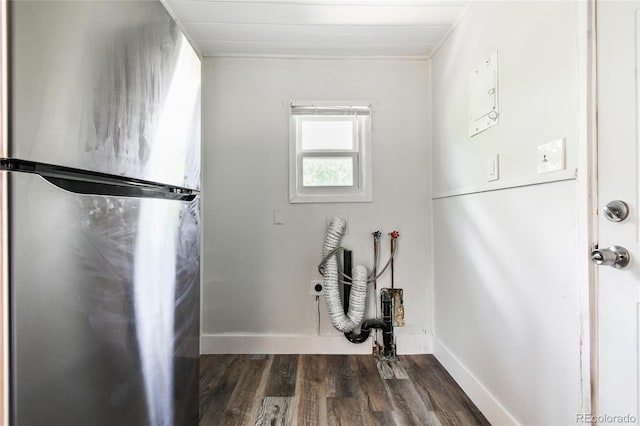 180 S Lamar St, Lakewood, CO 80226 - laundry room featuring dark wood finished floors, hookup for a washing machine, and baseboards