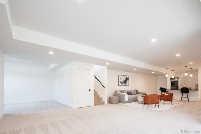 8230 W Tennessee Ct, Lakewood, CO 80226 - living area with light carpet, stairway, baseboards, and recessed lighting
