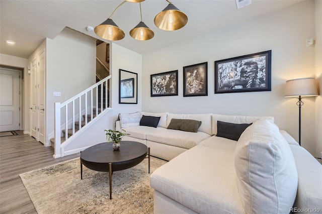 living room featuring light wood-type flooring