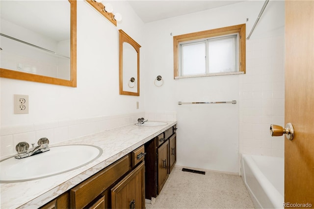 8895 Morton Rd, Niwot, CO 80503 - full bathroom with double vanity and tub / shower combination