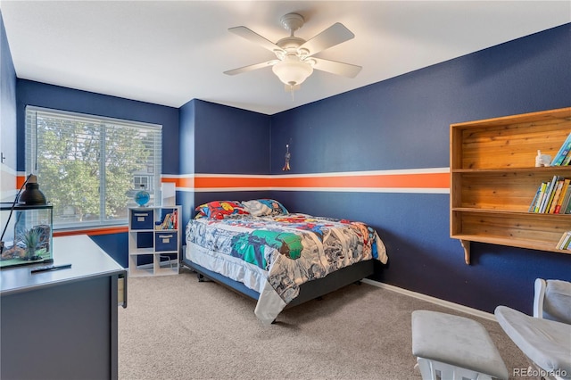 bedroom featuring carpet and ceiling fan