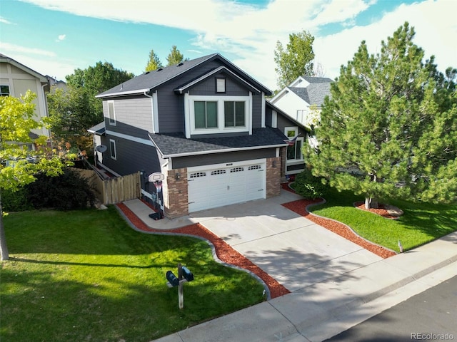 view of front facade featuring a front lawn and a garage