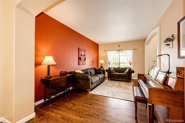 12000 Horseshoe Ln, Parker, CO 80138 - living room with dark wood-type flooring, arched walkways, and baseboards