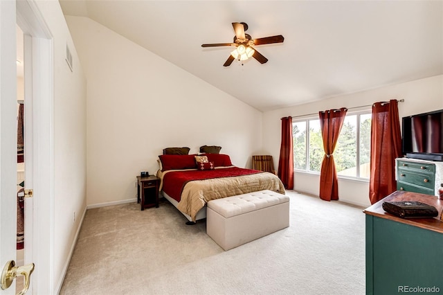 12000 Horseshoe Ln, Parker, CO 80138 - bedroom featuring lofted ceiling, light carpet, ceiling fan, and baseboards