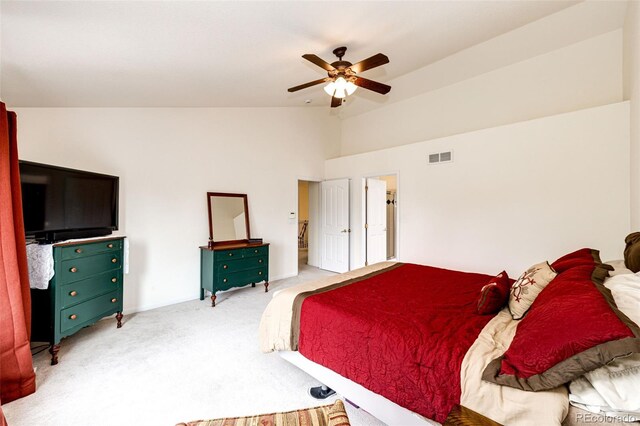 12000 Horseshoe Ln, Parker, CO 80138 - carpeted bedroom featuring baseboards, a ceiling fan, and high vaulted ceiling