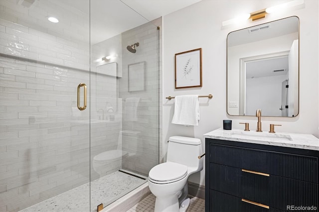 5290 Nassau Cir E, Cherry Hills Village, CO 80113 - full bath featuring vanity, toilet, visible vents, and a stall shower