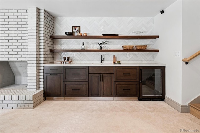 5290 Nassau Cir E, Cherry Hills Village, CO 80113 - bar with a sink, light colored carpet, tasteful backsplash, and indoor wet bar