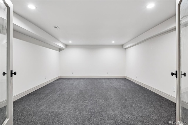 5290 Nassau Cir E, Cherry Hills Village, CO 80113 - finished basement featuring carpet flooring, visible vents, baseboards, and recessed lighting