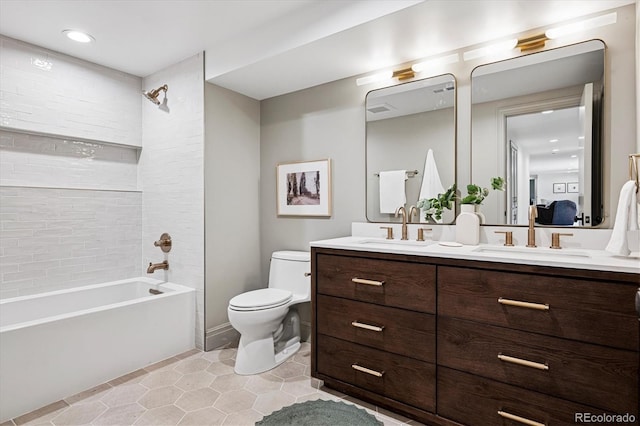 5290 Nassau Cir E, Cherry Hills Village, CO 80113 - bathroom featuring toilet, tile patterned floors, double vanity, and a sink