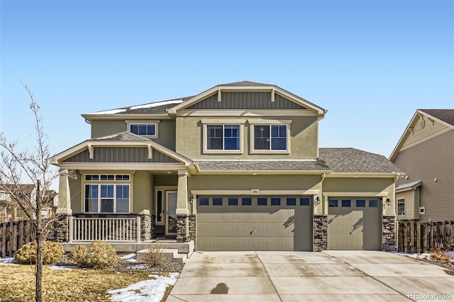 craftsman-style house with a garage and a porch