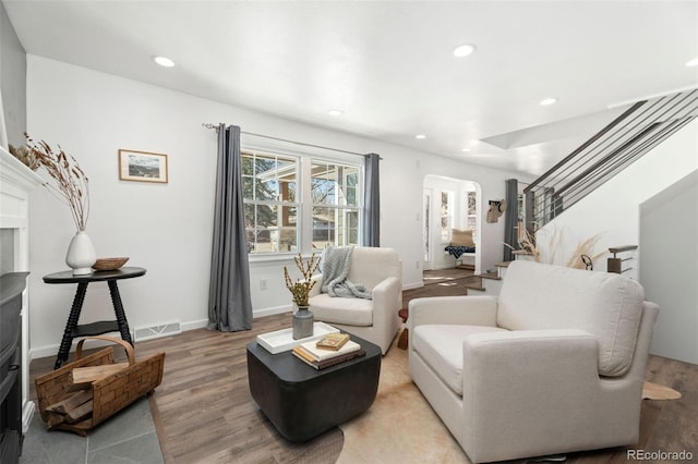 living room with hardwood / wood-style floors