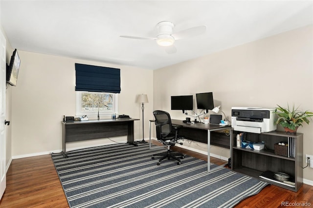 office featuring hardwood / wood-style flooring and ceiling fan