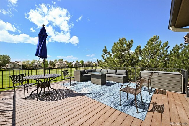 1287 Buffalo Ridge Rd, Castle Pines, CO 80108 - wooden deck featuring an outdoor hangout area, a yard, and outdoor dining area