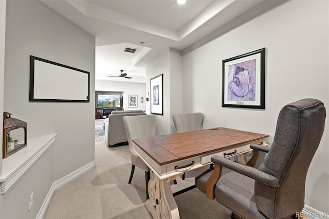 1287 Buffalo Ridge Rd, Castle Pines, CO 80108 - home office with light colored carpet, baseboards, and ceiling fan
