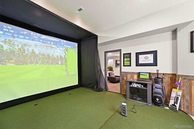 1287 Buffalo Ridge Rd, Castle Pines, CO 80108 - game room with golf simulator and carpet