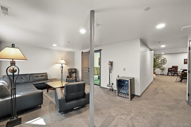 1287 Buffalo Ridge Rd, Castle Pines, CO 80108 - carpeted living area with recessed lighting and wine cooler