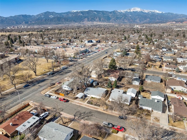 bird's eye view featuring a mountain view and a residential view