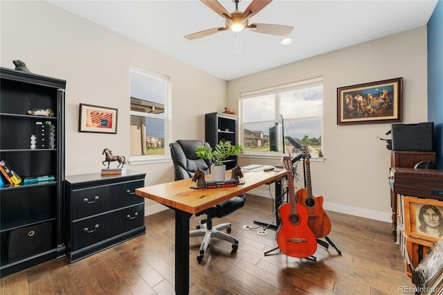 19429 W 88th Dr, Arvada, CO 80007 - office space with plenty of natural light, a ceiling fan, dark wood-type flooring, and recessed lighting