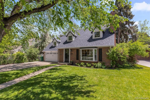 400 Holly St, Denver, CO 80220 - cape cod home with brick siding, driveway, a chimney, and a front lawn