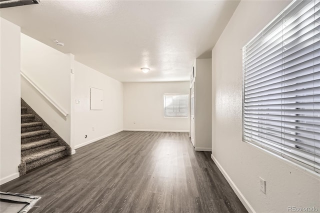 unfurnished living room with dark hardwood / wood-style flooring