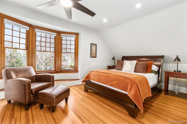 3701 Eliot St, Denver, CO 80211 - bedroom with lofted ceiling, light wood-style flooring, recessed lighting, and a ceiling fan