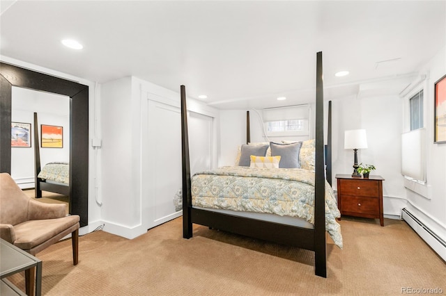 3701 Eliot St, Denver, CO 80211 - bedroom with light carpet, baseboard heating, and recessed lighting