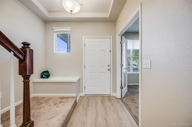 3620 Sandoval St, Brighton, CO 80601 - foyer entrance featuring a raised ceiling, healthy amount of natural light, and light wood-type flooring