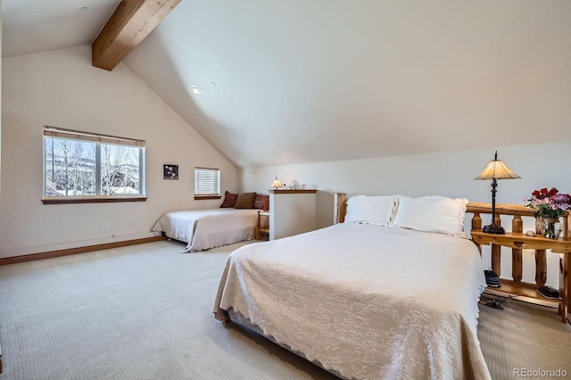 846 Blue River Pkwy Unit C2, Silverthorne, CO 80498 - bedroom featuring baseboards, carpet floors, and vaulted ceiling with beams