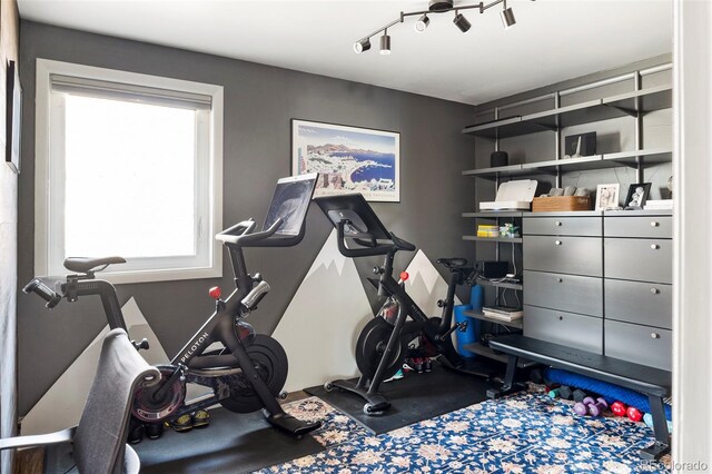 workout room with track lighting