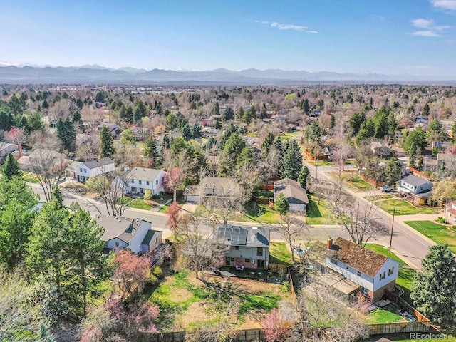 aerial view featuring a mountain view and a residential view