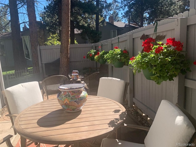 view of patio / terrace featuring outdoor dining space and a fenced backyard