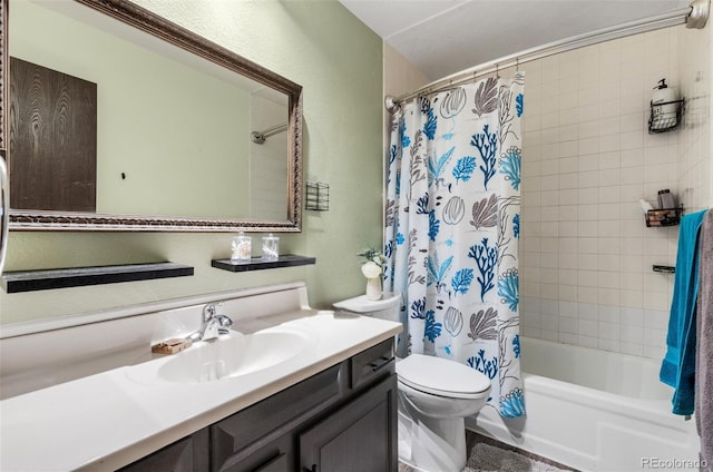 full bathroom featuring vanity, toilet, and shower / bath combo with shower curtain