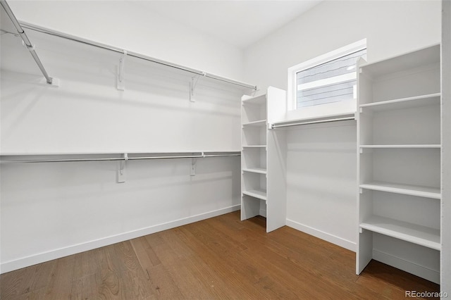 walk in closet with wood finished floors