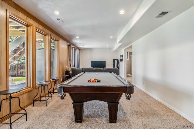 2154 S Parfet Dr, Lakewood, CO 80227 - game room featuring light colored carpet, baseboards, billiards, and recessed lighting