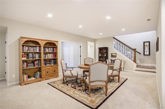 40 Wuthering Heights Dr, Colorado Springs, CO 80921 - dining area featuring carpet, stairway, recessed lighting, and baseboards