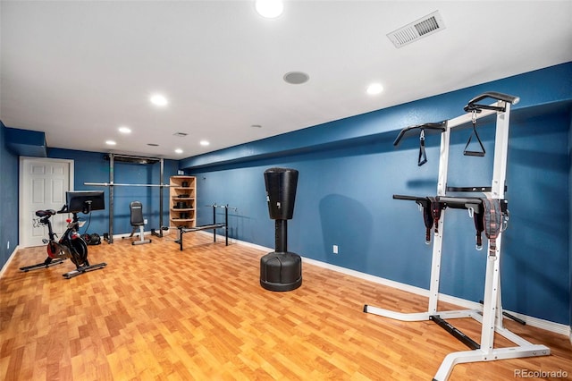 exercise area featuring wood-type flooring