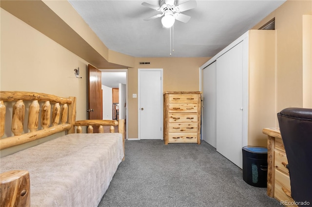 25531 Mosier Cir, Conifer, CO 80433 - carpeted bedroom featuring a ceiling fan and a closet