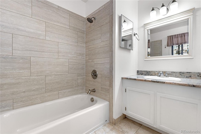 25531 Mosier Cir, Conifer, CO 80433 - bathroom featuring bathtub / shower combination, vanity, and tile patterned flooring